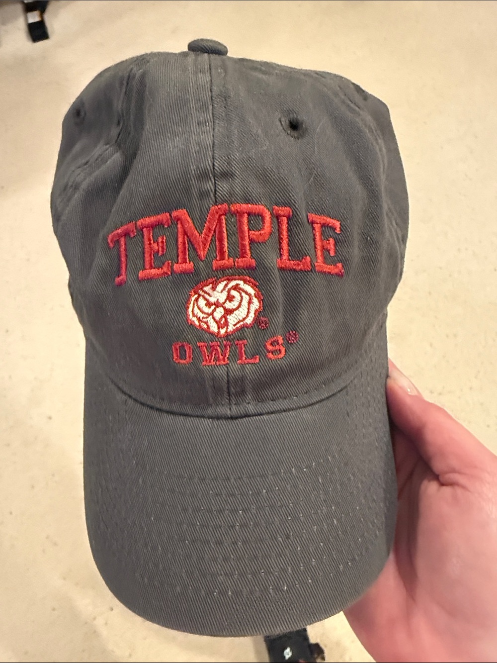 Temple Owls Embroidered Women's Hat - Gray with Red Logo